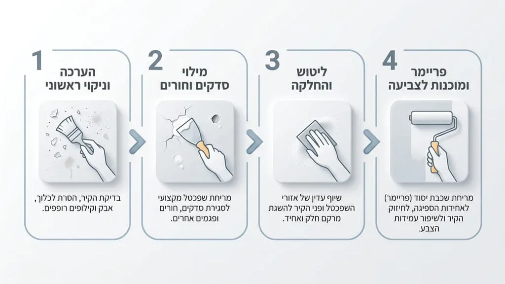 Professional wall preparation and spackling in a modern apartment. הכנת קירות לפני צביעת דירה בגבעת שמואל