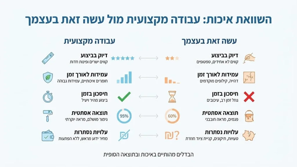 קיר צבוע באופן מושלם עם חיתוך נקי של סרט הדבקה