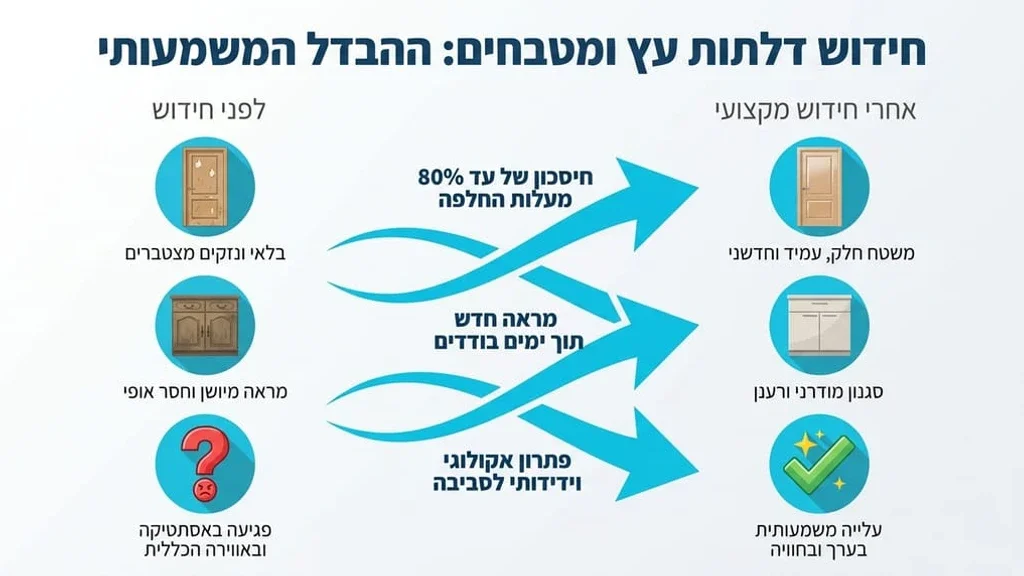מטבח מחודש ודלתות עץ צבועות